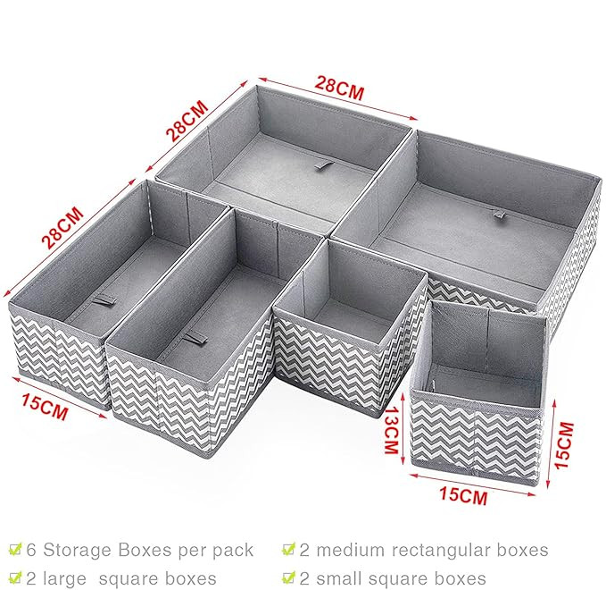 House of Quirk Foldable Cloth Storage Box Closet Dresser Drawer Organizer Cube Basket Bins Containers Divider with Drawers for clothes, Set of 6 (Wave, non-woven & cardboard)