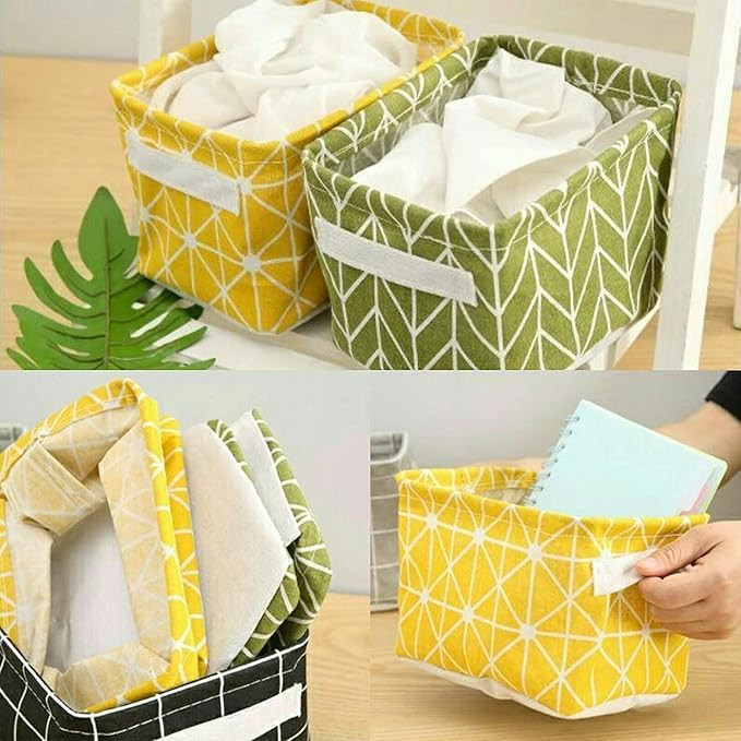 KSP HOME Foldable Storage Box Canvas Fabric Baskets For Organizing With Handles, Rectangle Small, Cube, Foldable Multipurpose Box, Closet, Desk, Baby Storage Organizer (Pack of 4 (Small))