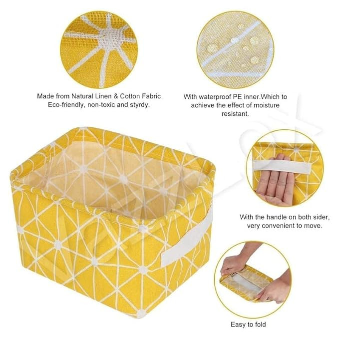 (Pack of 2 Foldable Small Canvas Fabric Multipurpose Storage Box, Organizer Baskets for Organizing with Handles (Multi Design and multicolor)