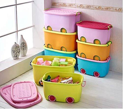 STAR WORK 25 Liters/Toy Storage Box Large Size/Toy Storage Organiser/Toy Basket Storage Box for Kids Big Size (Pack Of 1 / Multi-Color/Stakable/Wheels/Locking Lid & Handle Color may vary)