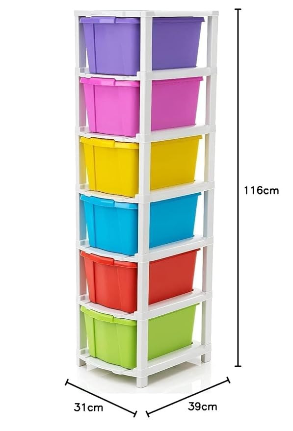 6XL Plastic Modular Drawer System for Home, Office, Hospital, Parlor, School, Doctors, Home and Kids, Product Dimension When assembeled (31cmx39cmx116 cm) (MULTI, 6XL)