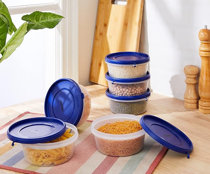 Amazon Brand - Solimo Nestable & Stackable Polypropylene Container Set, Round, 500 ml, Set of 6, Blue