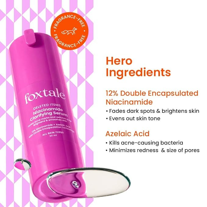 Foxtale 12% Niacinamide Face Serum with Azelaic Acid for Brightening & Oil Control | Reduces Acne, Blemishes & Acne Marks | Brightens & Smoothens Skin | Face Serum for Women & Men | 30 ml