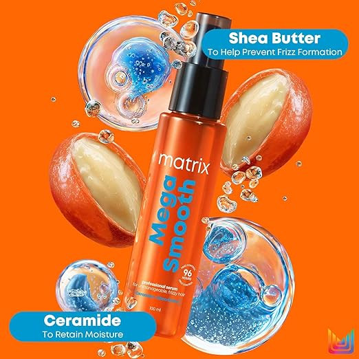 MATRIX Mega Smooth Anti-Frizz Serum with Shea Butter and Ceramides| Max Smoothness for 4 Days | Used by 1 Lakh Hairstylists*| For All Hair Types | 100ml