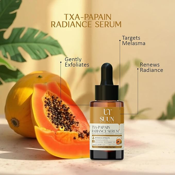 Suun TXA Face Serum for Pigmentation & Dark Spots | 10% Niacinamide, 3% Tranexamic Acid & Papain Enzyme | Brightens, Exfoliates & Renews Skin || Lightweight Formula for Men & Women (30ml)