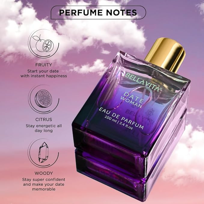 Bella Vita Luxury Date Woman Long Lasting Perfume for Women | EDP 100ml | Pink Pepper, Jasmine & Vanilla | Floral, Woody & Fruity Premium | Fragrance You’ll Love