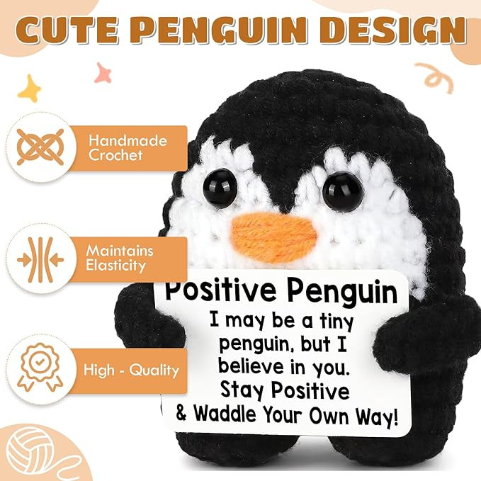 Handmade Crochet Penguin Toy | Cute Desk Decor with to My Love Card | Romantic Emotional Support Crochet Doll | Perfect Love Gifts for Woman and Men