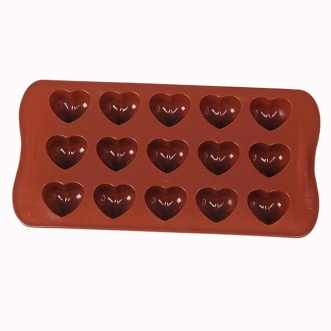 E-COSMOS Silicone Chocolate Candy Mould, Heart Shape | 15 Cavity Mold, Re-Usable | 21 X 10.7 cm | Brown (Heart Design)