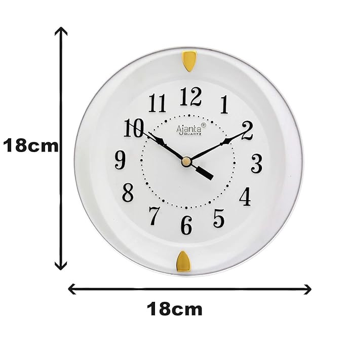 Ajanta Step Movement Plastic Analog Wall Clock for Home/Office/Bedroom/Living Room/Kitchen (White, 7 Inches)