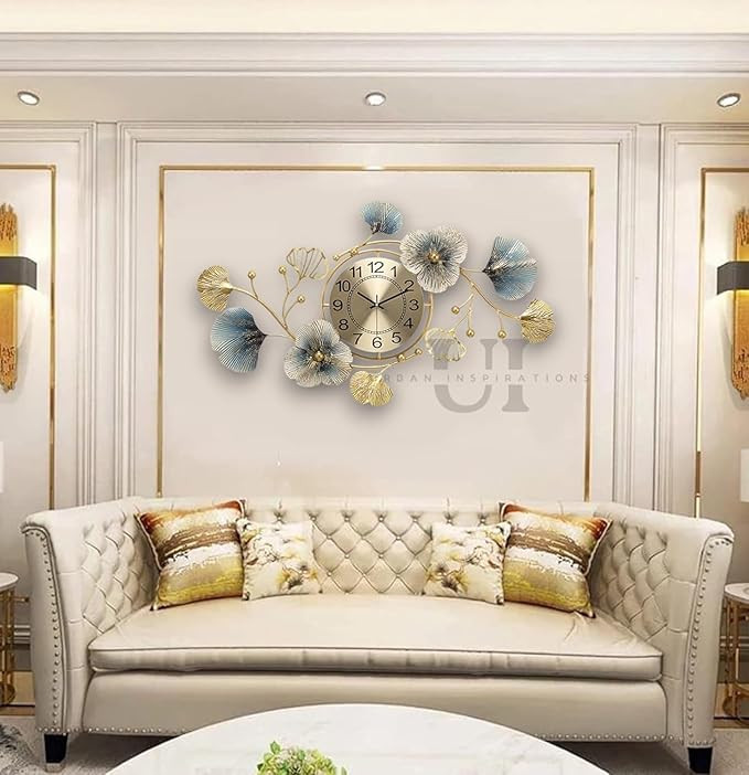 URBAN INSPIRATIONS Metal Wall Clock Big Antique Decorative Home Interior Stylish Watch & Silent Machine Gold for Bedroom/Living Room- 70CM,Analog