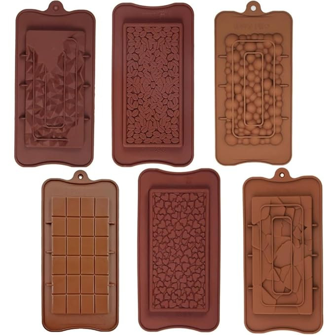 AM Bakers Silicone Chocolate Mould Bubble, Crack, Fragment, Heart Coffee Bean & Big Chocolate Molds, Break Apart Chocolate,Heart Molds(Pack of 6) Design Wax Mould