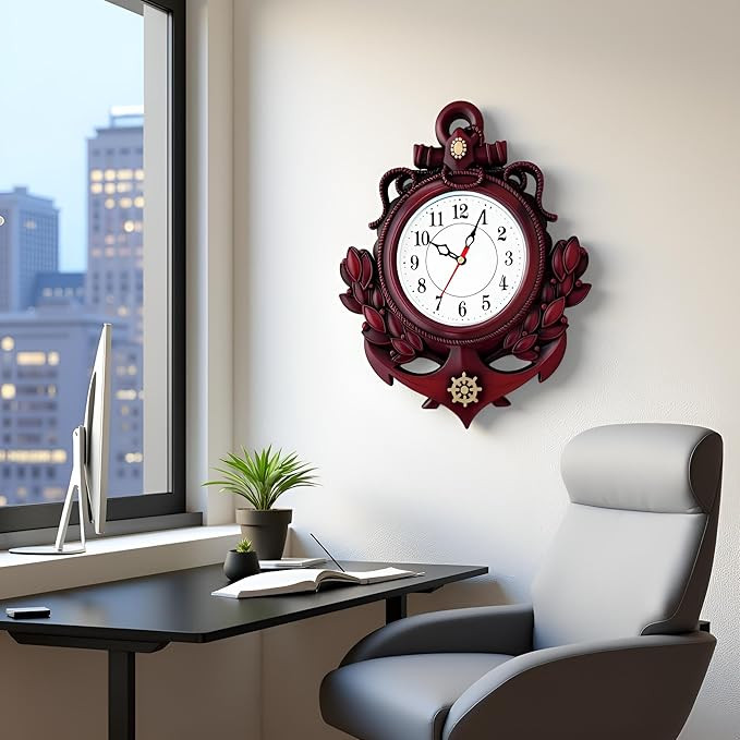 Stylish Non-Ticking Analog Wall Clock for Bedroom & Living Room | Big Silent Wall Clock for Home, Hall & Office | Decorative Modern Wall Watch (Dark Brown-31x12)