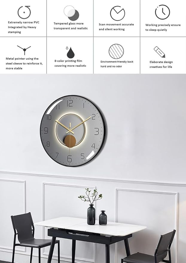 TEKCOOL Wall Clock 12" Silent Quartz Decorative Wall Clock Non-Ticking Classic Digital Clock Battery Operated Round Easy to Read Handheld Complete Home/Kitchen/Bedroom(407),