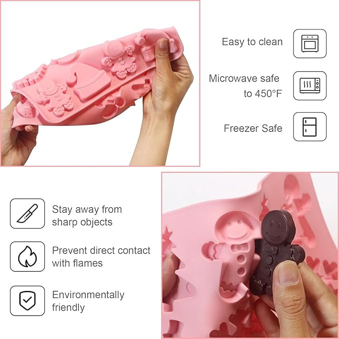 Christmas Chocolate Molds Silicone Candy Molds Snowflake, Xmas Tree, Snowman, Gingerbread Man, Santa Claus hat DIY Mould