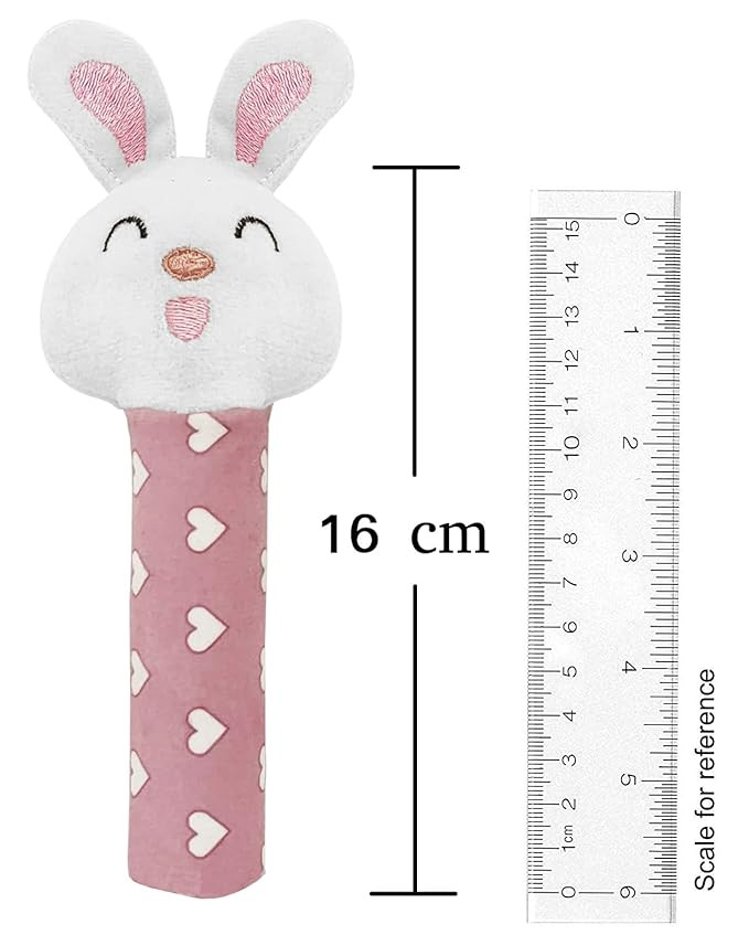 Pikipo Bunny Face Rattle Soft Toy(Plush) for Baby with Squeeze Handle for Squeaky Sound (Pink)