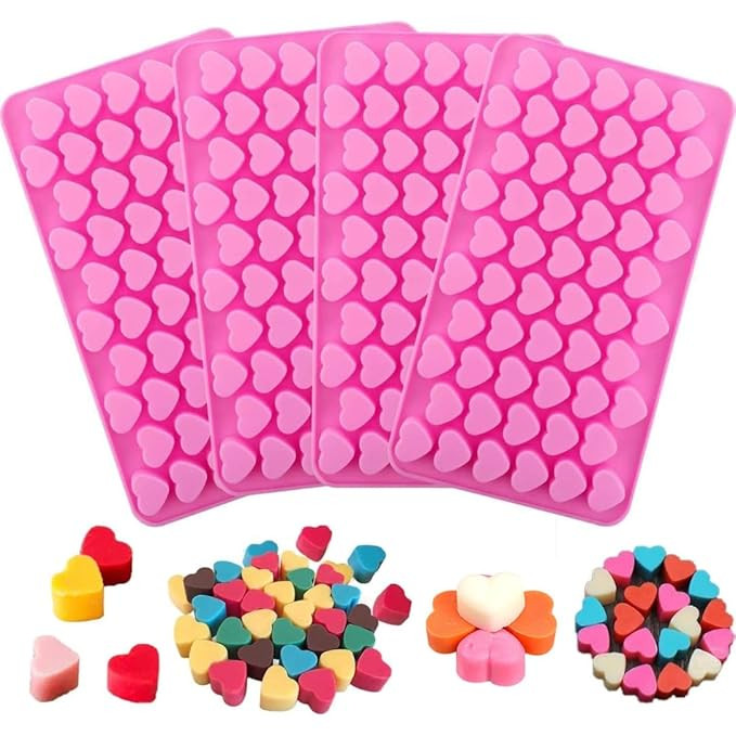 55 Cavity Heart Silicone Chocolate Mould, Valentine's Day Heart Silicone Molds, Candy Mold, Used for Jelly, Homemade Treats, Candy, Candle, Lacquer Seal Making Supplies Pack of (4)