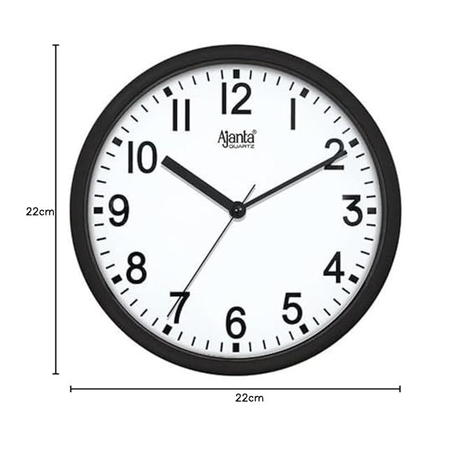 Ajanta Quartz Step Movement Plastic Wall Clock (Black) - Analog, 22 Cm