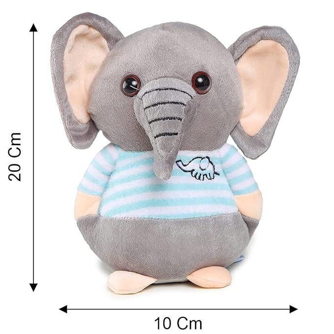 Webby Soft Animal Plush Elephant Toy 20cm, Blue & Grey