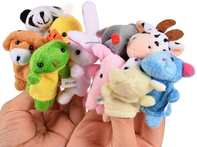 SHINETOY 10Pcs Animal Finger Puppets Set - Soft Plush Velvet Animals Finger Puppet Toys for Kids, Mini Plush Figures Toy Assortment for Boys & Girls, Party Favors for Shows, Playtime, Schools