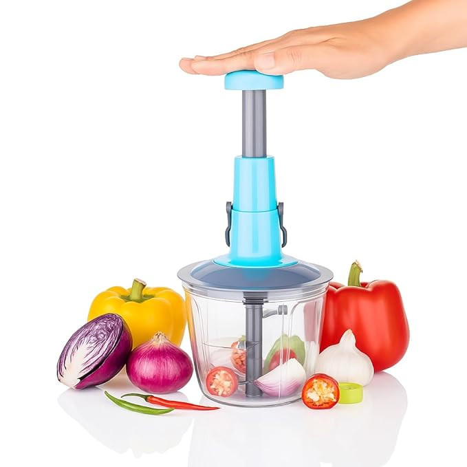BALCI Chopper for Kitchen Use, Push Chopper with 3 Blades, Vegetable Chopper Kitchen Accessories Items for Home Cutting Vegetables, Onion, Ginger, Garlic, Salad, Tomato, Potato (1000 ML)