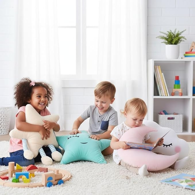 50cm Velvet Shaped Stuffed Cushion | Stars Nursery Decor Home Decor for Bedroom Star Soft Pillow with Arm & Leg, Stuffed Soft Toy Doll for Home, Car Dcor, Birthday Gift (3 Pcs Cloud Moon Star)