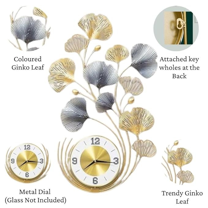 RIZIK STORE™ Metal Wall Hanging Floral Handmade Wall Clock Multicolor Ticking Sound for Bedroom/Drawing Room/Hall/Dining Room (19”x35”) (Design 8)