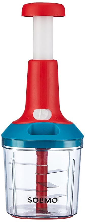 Amazon Brand - Solimo Multipurpose Manual Hand-Press Vegetable Chopper Mixer Cutter to Cut Onion, Salad, Tomato I Food Chopper with 6 SS Blade for Effortlessly Chopping Vegetables and Fruits, 900 ML
