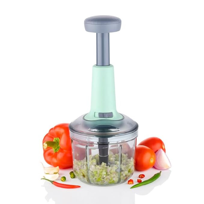 HAPPI Manual Push Chopper 900ml Steel Blade Hand Press Vegetables Chopper Kitchen For Cutting Salad, Onion, Chilly Mixer (Green)