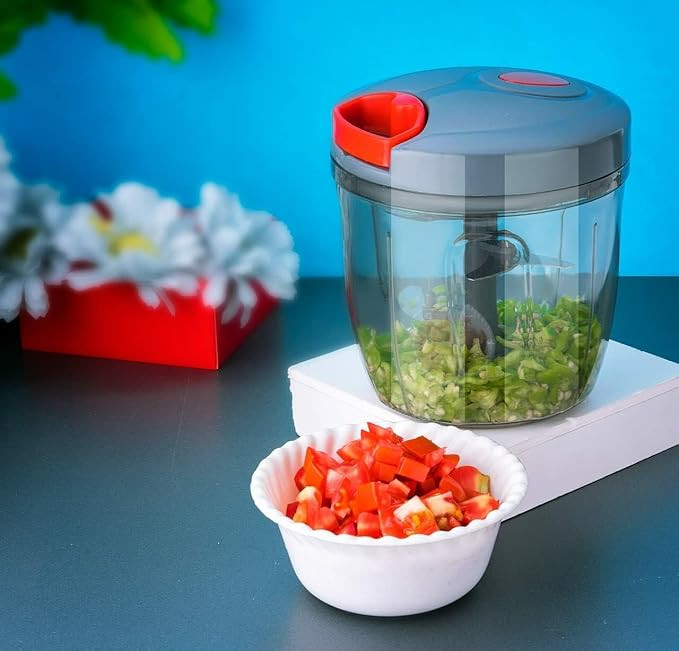 Heavy Duty 1000ml Vegetable and Fruit Chopper | Unbreakable Plastic Body with Sharp Stainless Steel Blades | Manual Food Chopper for Onion, Garlic, Salad, Dry Fruits, Vegetables and Fruits | Pack of 1