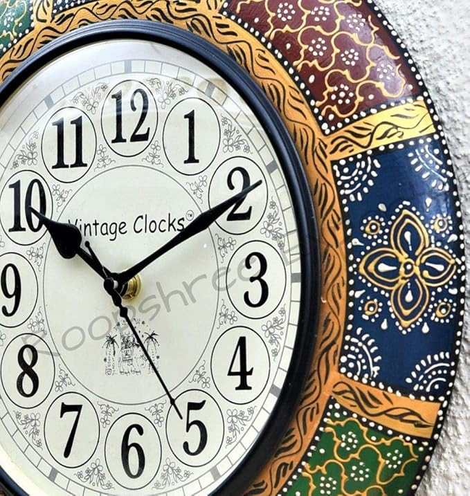 Vintage Clock Hand-Painted Wooden Wall Clock / 12 Inch (30 CM's) / VC-5639-12-H-Analog