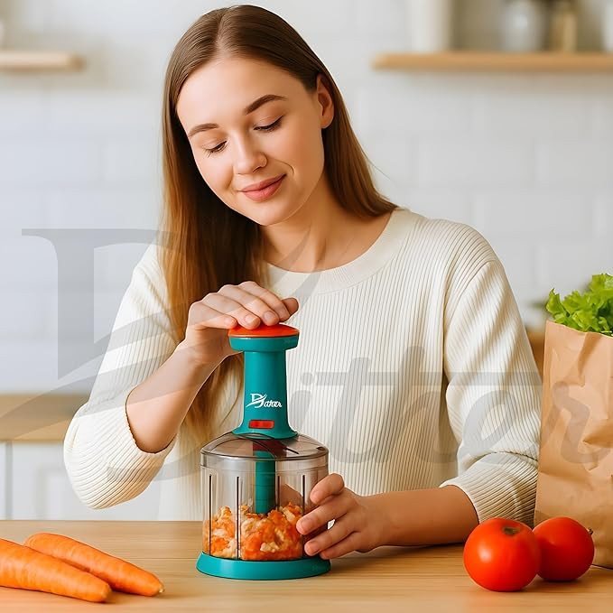 Dither Pro Premium 5-Blade Vegetable Chopper – 1000ml Hand Press Manual Chopper for Onion, Tomato, Potato, Salad | BPA-Free, Heavy-Duty | Sharp Blades, Easy to Clean – Ideal for Kitchen Use