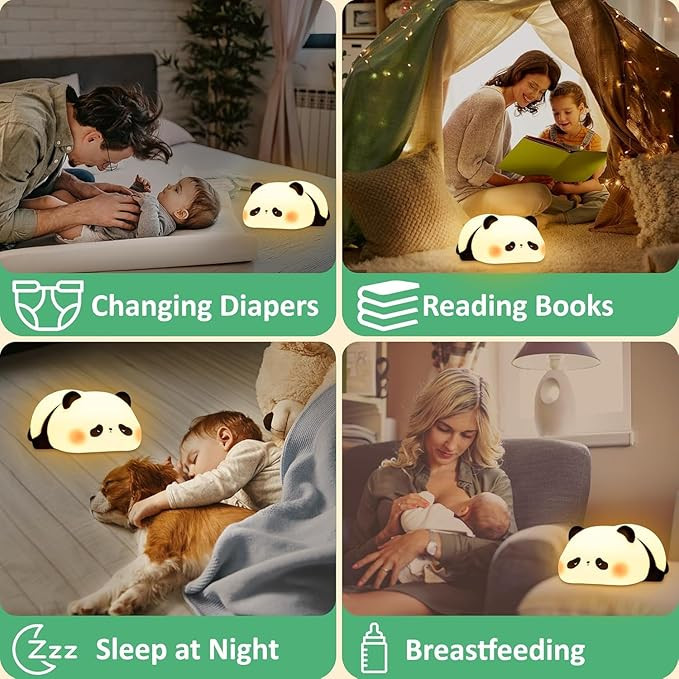 Desidiya® Lying Panda Night Light - Soft Silicone Color-Changing LED Touch Lamp with Timer for Bedroom & Office