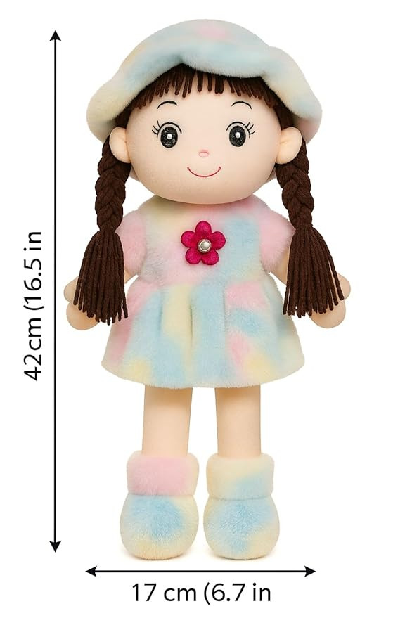 Rainbow Cutie Soft Hate Doll 42 cm Plush Toys Kids Multicolor Dress Braided Hair & Flower for Girls & Boys