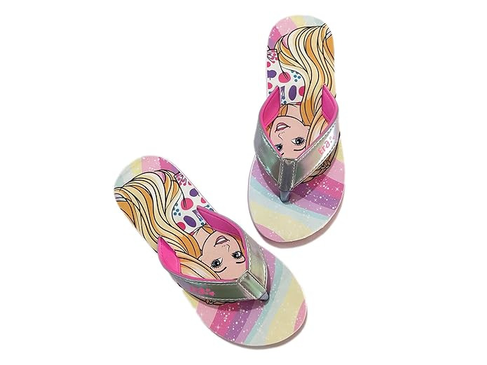 Era Girls' Rainbow Princess Flip Flops with Silver Straps, Pink and Multi-Colour Design