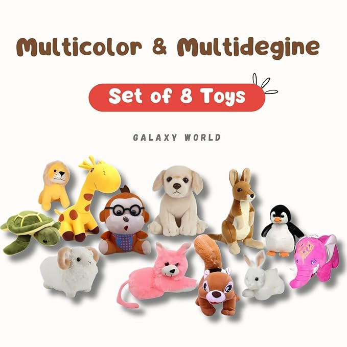 Pack of 4 Randomly Assorted Soft Toys Combo | Fun Learning About Cute Animals Plush Toy | Perfect Birthday Return Gift/Décor/Lovable for Boys & Girls (Multi-Color, 18cm)