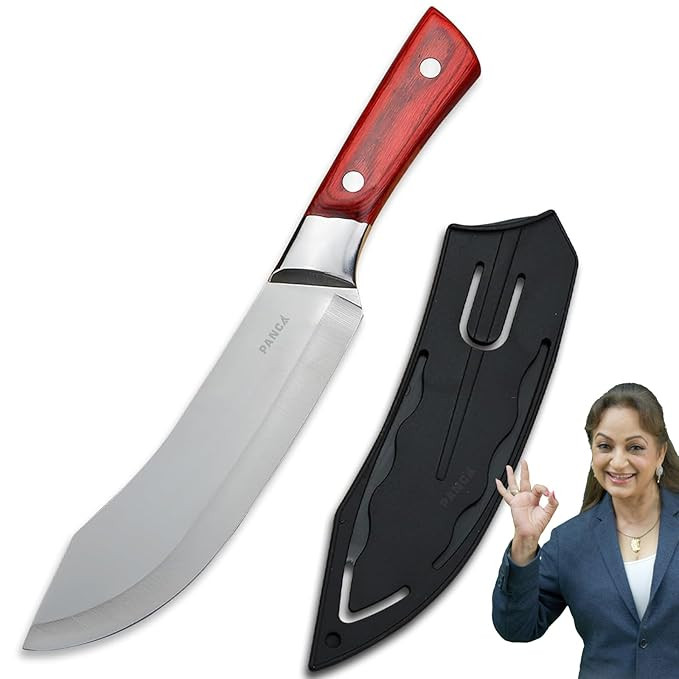 PANCA Heavy Duty Chef Knife with Cover,High Carbon Steel Butcher Cleaver,Kitchen Chef Knives Meat,Bone,Fish and Vegetables |Professional Kitchen Cleaver for Slicing & Chopping (Brown, Set of 1)