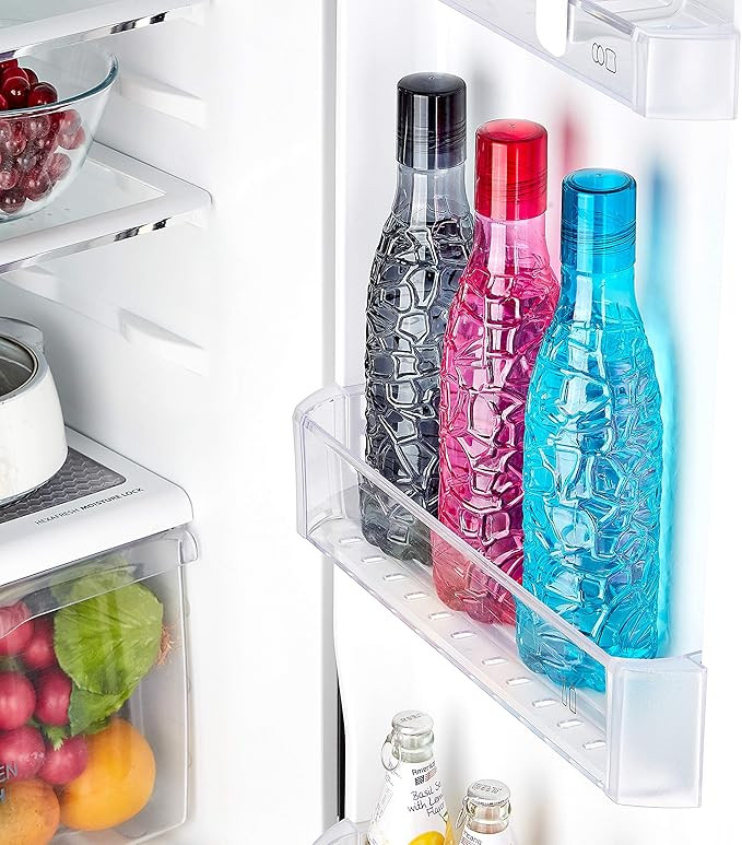 Amazon Brand - Solimo Textured Plastic Water Bottles, Set of 3, Multicolour, 1L Each