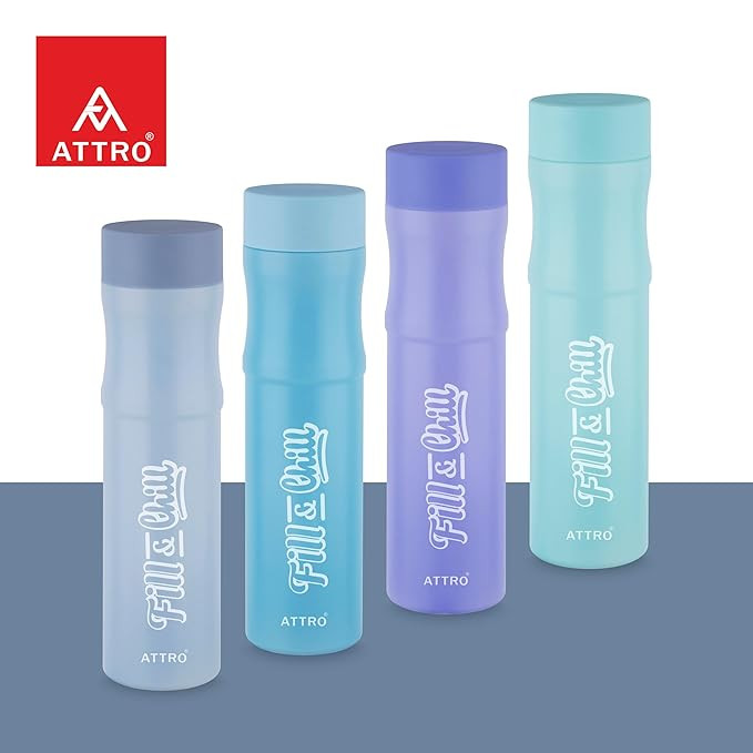 ATTRO Crazy 1000ml Water Bottle - Round Plastic Fridge Bottle - Airtight, Leak-Proof, BPA-Free, Freezer Safe Durable & Lightweight - Set of 4 Assorted - Ideal for Home & Office