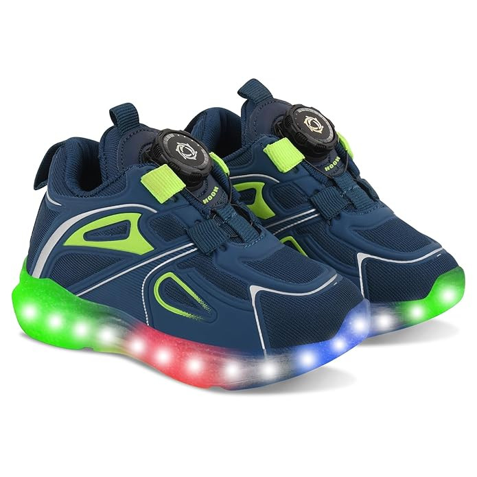 HOOH Kids Unisex Light Up Sneakers with Button Closure with Drawstring and Light Shoes for Both Boys and Girls