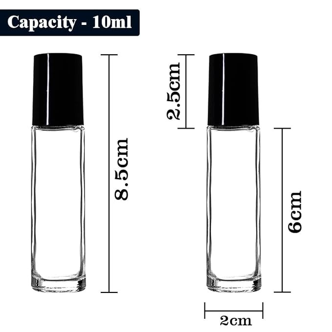 nsb herbals Empty Clear/Transparent Glass Roll On Bottles (10 ml) With Black Cap For Essential Oils, Perfumes, Lip Balms | Refillable Bottle (Pack Of 3)