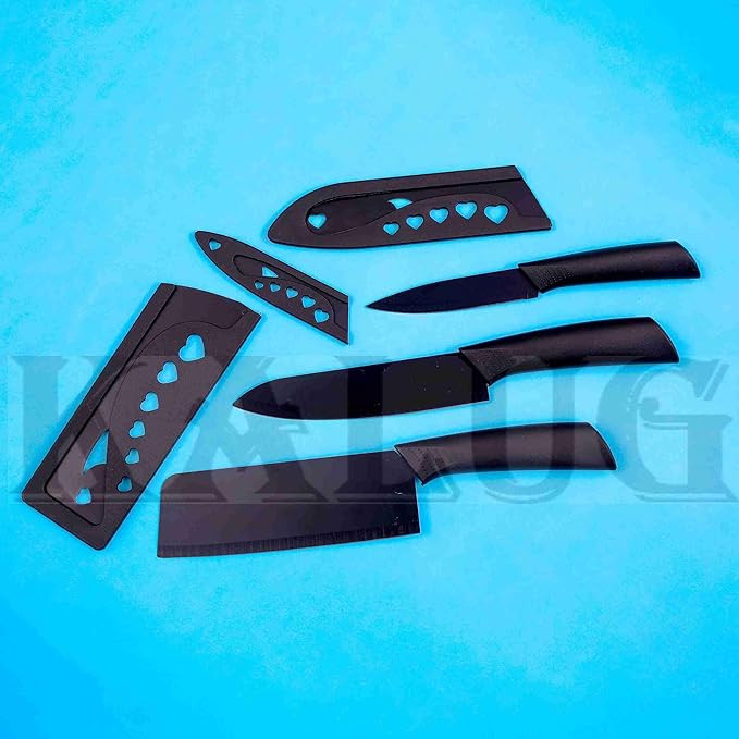 syvio Stainless Steel 3 Pieces Chef Knife Set.Meat Knife with Sharp Blade with Ergonomic Handle for Home Kitchen and Restaurant (Full Black)