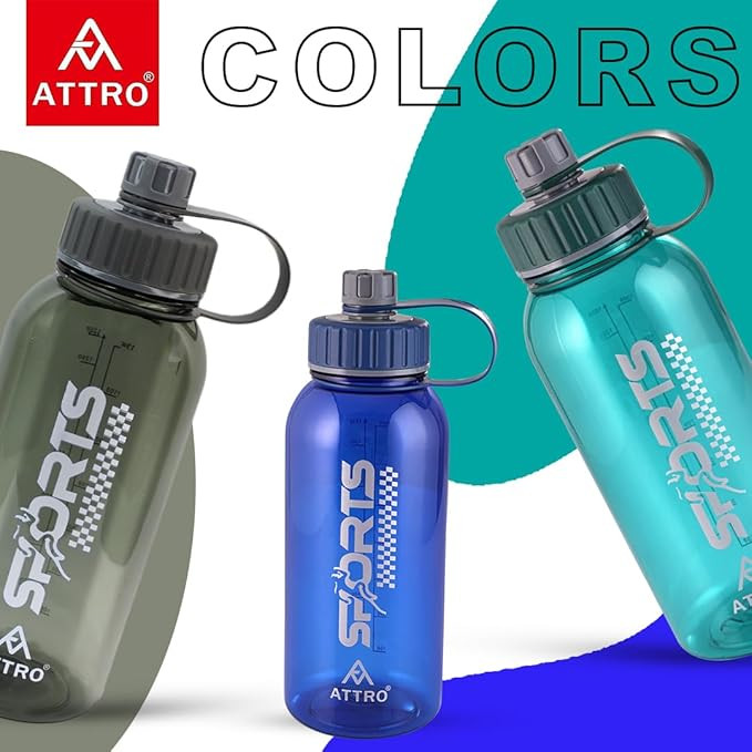 ATTRO Plastic Ranger Gym 1630ml Water Bottle with Grip Handle & ML Marking Mention for Daily Water Intake BPA Free Leak Proof - Navy Blue