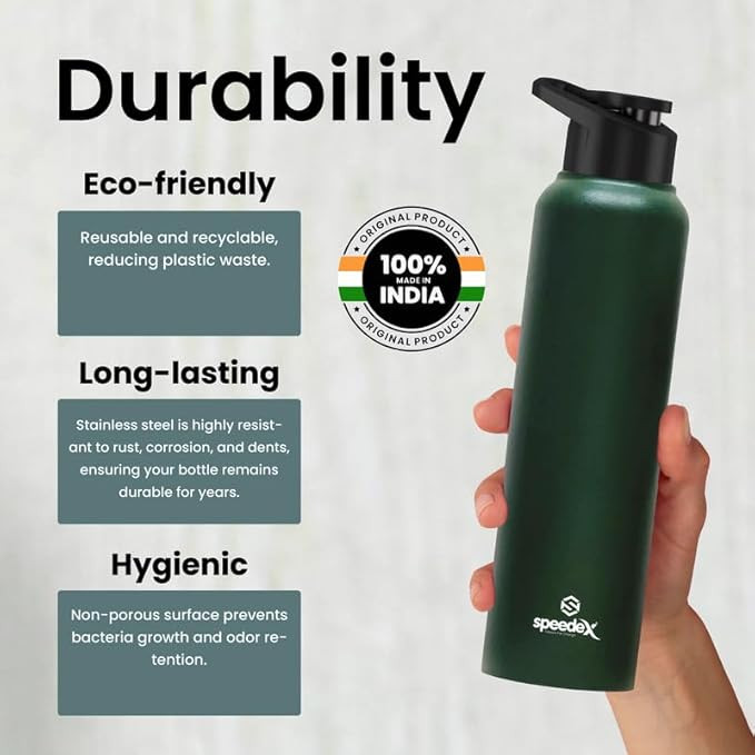 Speedex BIS Certified Stainless Steel Sports/Fridge Water Bottle 1 Ltr with Sipper Cap - 1000ml | For Home, Office, Gym, Men, Womens, Kids - Olive Green Colour - Set Of 1