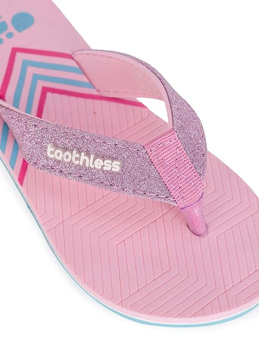 toothless Girls Navy & Pink Floral Flip-Flops | Fabricated straps | Soft EVA Slippers with Printed Footbed & Anti-Slip Sole | Comfortable Flip-Flops for Kids