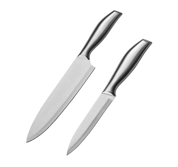 Mockery 2-Piece Kitchen Knife Set - Chef's & Utility Knives, Stainless Steel, Non-Stick, Soft Touch Handles, Silver