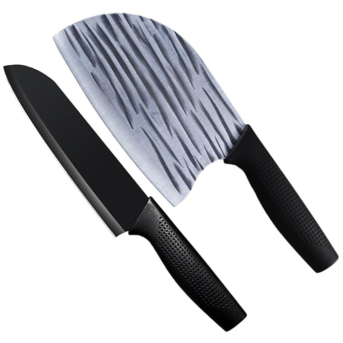 Knife for Kitchen, 6.9-inch Chef Choice Knife, Japanese Knife, 6-inch Meat Cutting Knife, Chopping Knife, Butcher Knife, Sharp Blade, Heavy Nylon Handle, Pack of 2(Chef's & Meat Clever Knife)