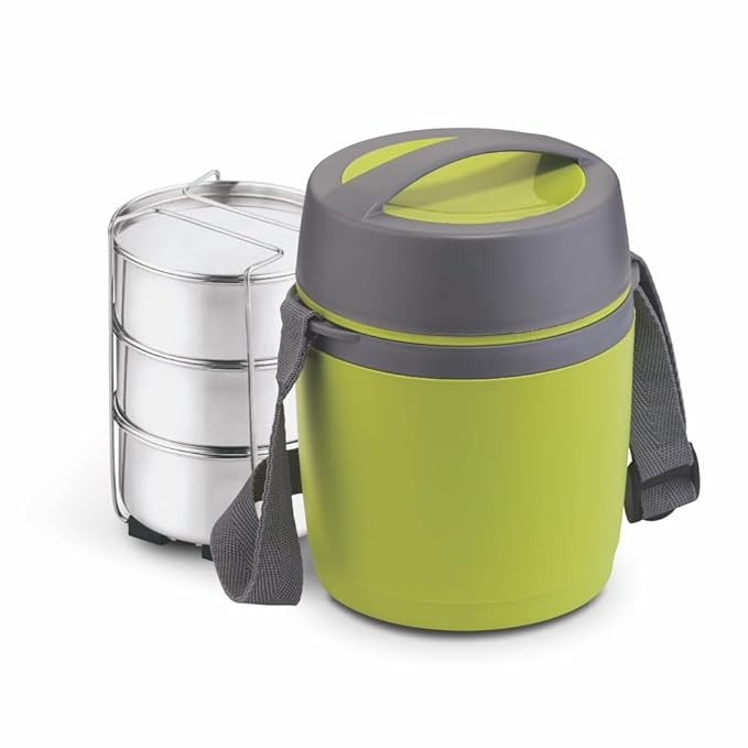 ASIAN Plastowares Happy Meal 3 Compartment Lunch Box for Adults & Office Use | Stackable, Airtight Tiffin Set | Portion Control, BPA Free & Portable | Meal Prep Solution (Green)