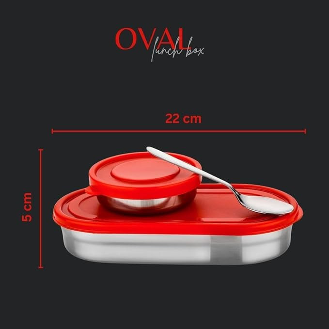 Oval Lunch Box Steel for Office & School Use | Leak Proof | Easy to Clean | with Side Locks | Stainless Steel l Durable | Easy to Carry | 925 ml | Red