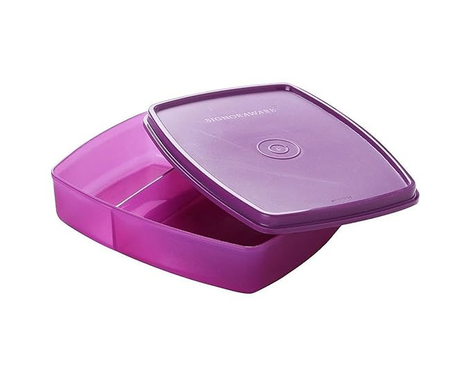 Signoraware Slim Compartment Lunch Box, Bpa Free Plastic, Microwave Safe Food Grade Tiffin Boxes for Office School, Leak Proof Air Tight Compact Dabba (340ml, Square, Purple, 2 Section Storage)