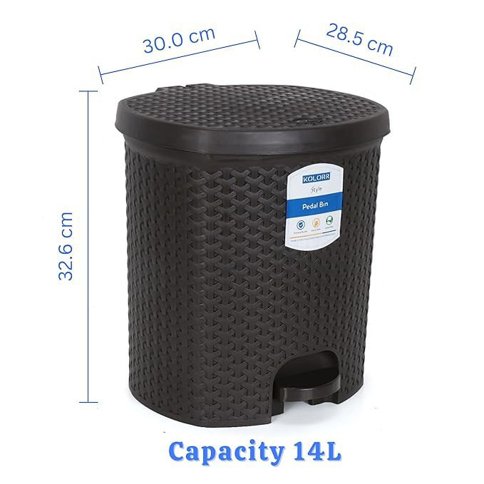 Kolorr Magnum Royal Premium Plastic Step-On Pedal Dustbin For Home/Kitchen/Bedroom - 14 Litre Large (Dark Brown)